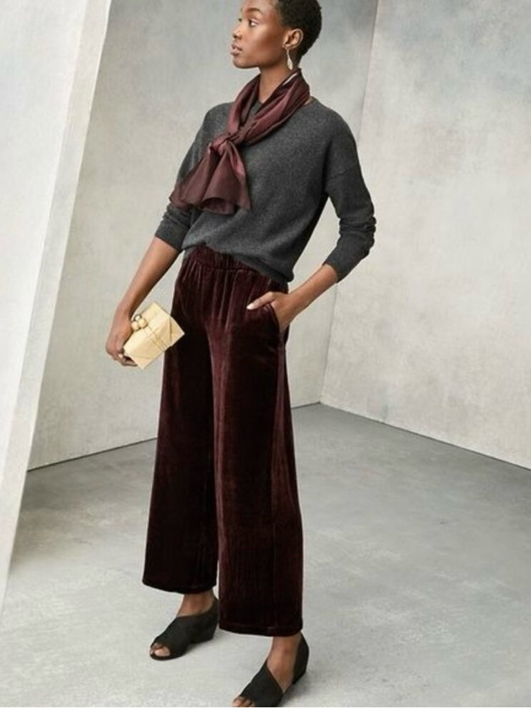 Eileen Fisher Velvet Wide Leg Pants Xl Brown